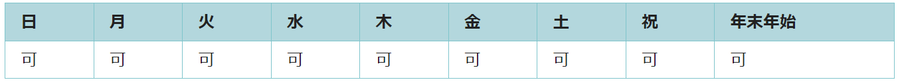 全ての日で利用可能です。