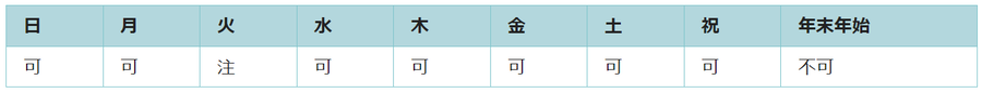 利用可能日は第四火曜日と年末年始を除くすべての日です。