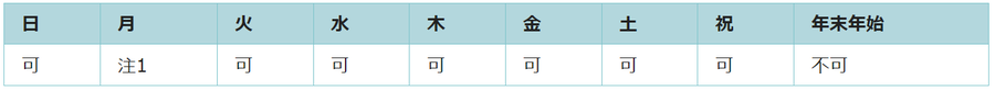 利用可能日は第4月曜日と年末年始を除くすべての日です。
