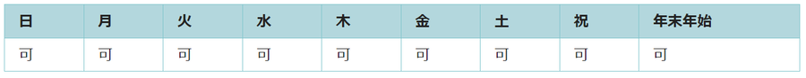 全ての日で利用可能です。