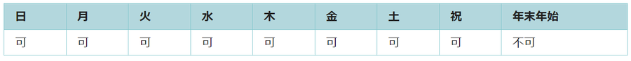 利用可能日は年末年始を除くすべての日です。