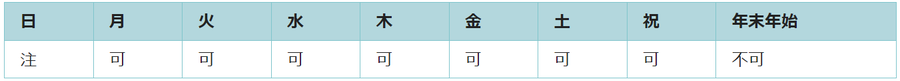 利用可能日は第二日曜日と年末年始を除くすべての日です。