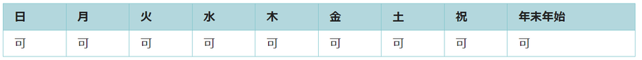 全ての日で利用可能です。