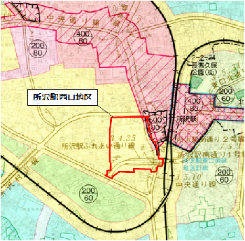 所沢駅西口地区の区域図