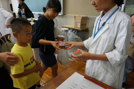 木の中を食い荒らす際に、穴から出るフラス（木くずと糞が混ざったもの）を配布する様子