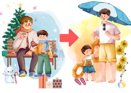冬向きの体から夏向きの体になるイメージを表現したイラスト