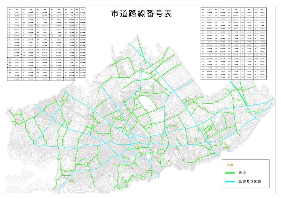 市道路線番号表、拡大できない場合は下記PDFをダウンロードしてください。