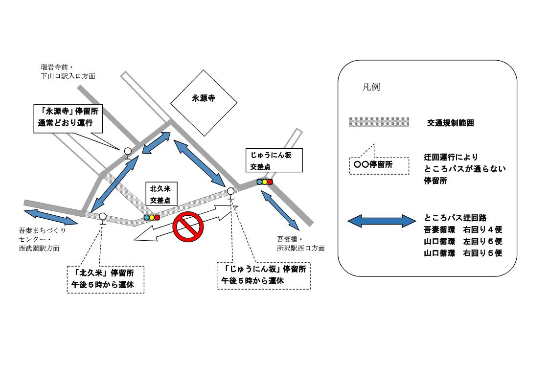 久米上組町内会納涼祭開催に伴うところバス迂回図