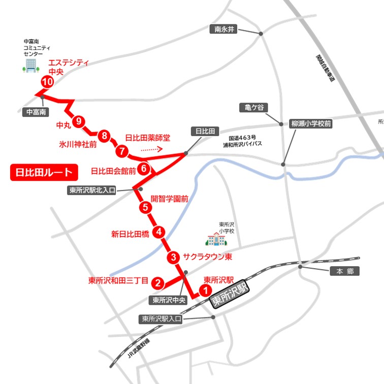 日比田ルートの路線図。令和8年3月1日から