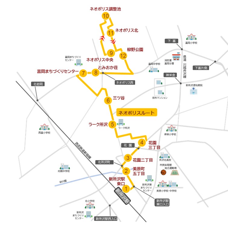 ネオポリスルートの路線図。令和8年3月1日から