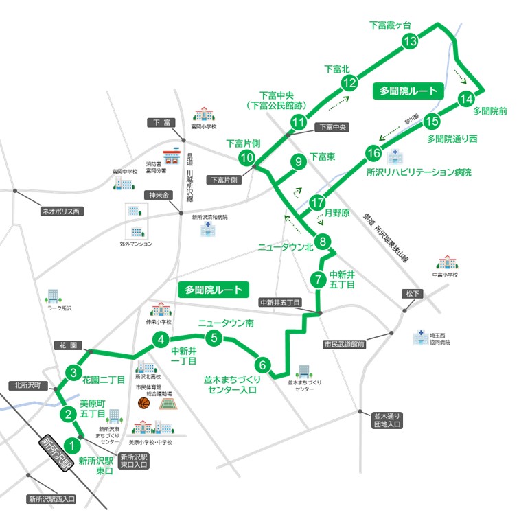 多聞院ルートの路線図。令和8年3月1日から