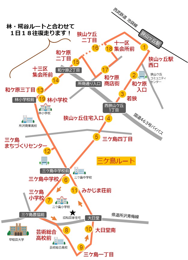 三ケ島ルートの路線図（令和8年10月1日から）