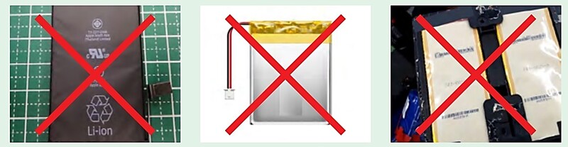 左から順に、外装のないもの、ラミネートタイプのもの、外装を取り外したもの