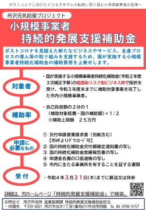 チラシ「小規模事業者持続的発展支援補助金」