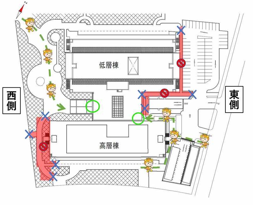 庁舎周辺の通路規制箇所